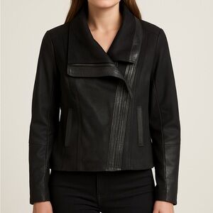 Christopher & Banks Faux Suede Faux Leather Asymmetrical Biker Moto Jacket